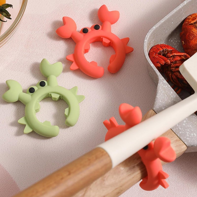 JQUAL 4 Pcs Crab Spatula Holder, Crab Spoon Holder for Pot, Crab Utensil Rest, Creative Crab Shaped Spatula Rack, Silicone Multifunctional Cute Crab Spatula Holder Anti-overflow Clip (Mixed Colors) - Image 2